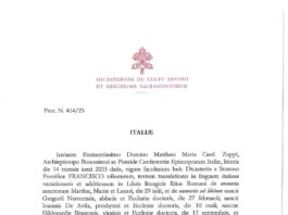 Decreto dell’undici ottobre 2024 dal Dicastero per il Culto Divino e la Disciplina dei Sacramenti