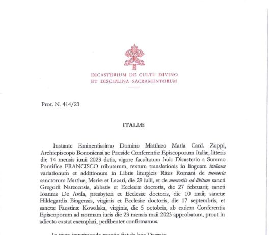 Decreto dell’undici ottobre 2024 dal Dicastero per il Culto Divino e la Disciplina dei Sacramenti